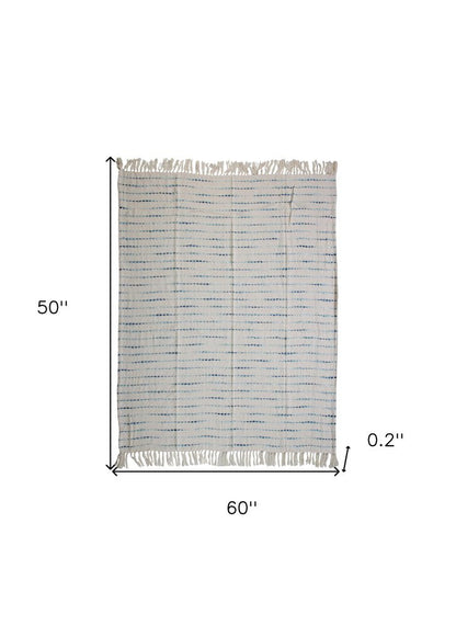 50" X 60" Cream Kantha Cotton Striped Throw Blanket with Embroidery HomeRoots