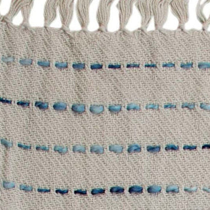 50" X 60" Cream Kantha Cotton Striped Throw Blanket with Embroidery HomeRoots