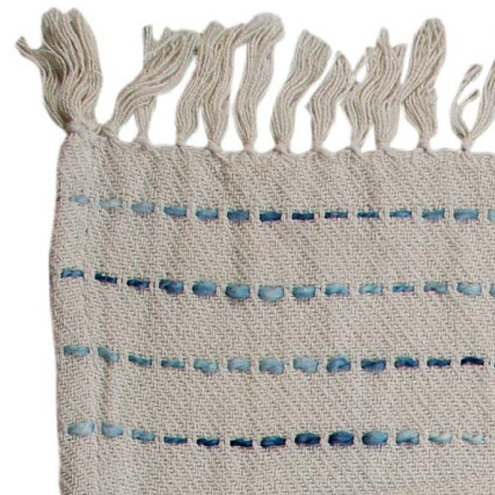 50" X 60" Cream Kantha Cotton Striped Throw Blanket with Embroidery — view 10