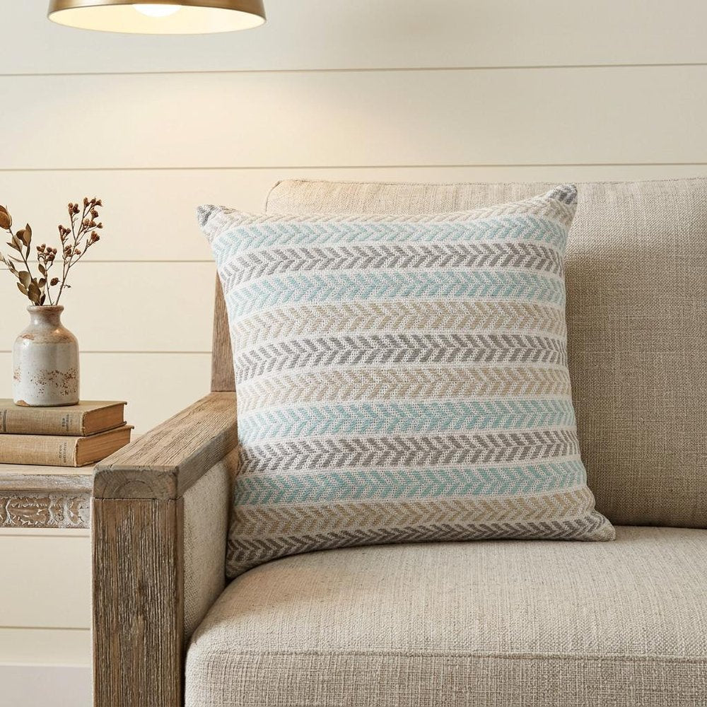 18" Green And White Chevron Cotton Throw Pillow — view 1