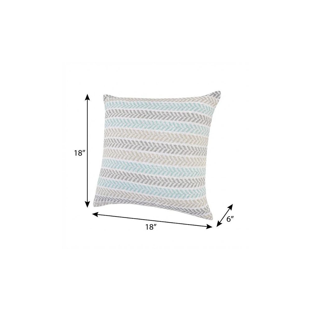 18" Green And White Chevron Cotton Throw Pillow