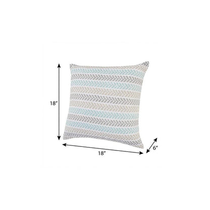 18" Green And White Chevron Cotton Throw Pillow