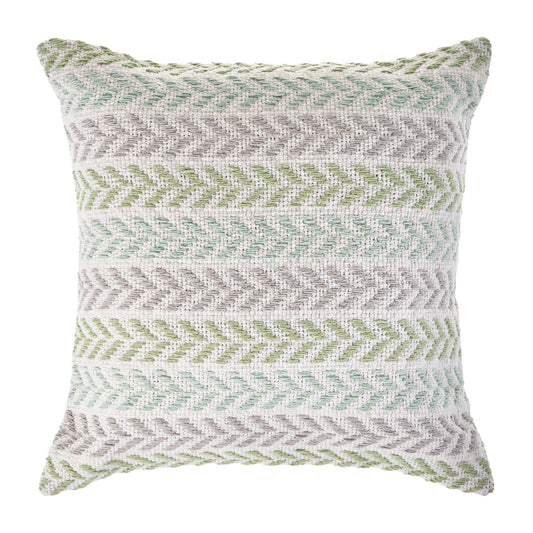18" X 18" Green Blue Gray And White 100% Cotton Chevron Zippered Pillow FurniFindUSA