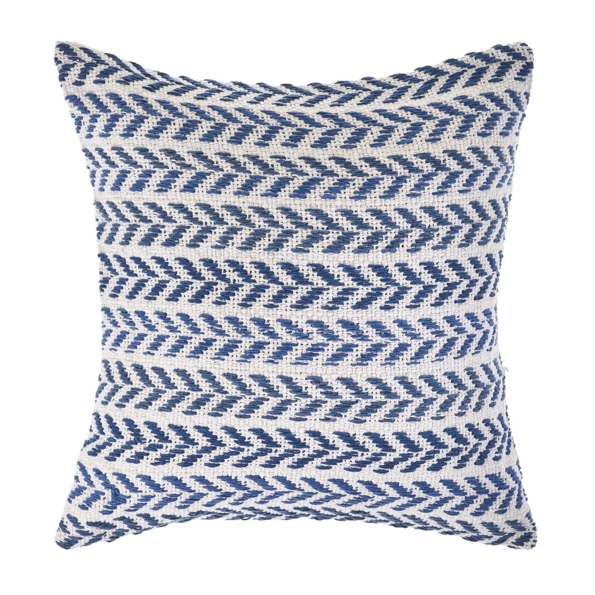 18" X 18" Blue And White 100% Cotton Chevron Zippered Pillow FurniFindUSA