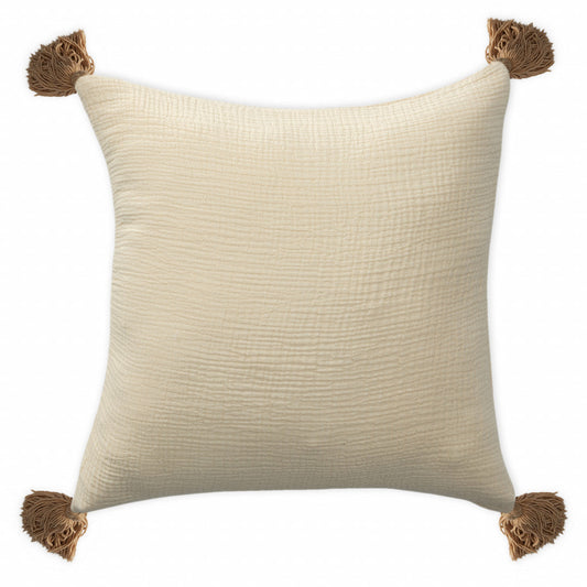 20" X 20" Light Beige And Dark Beige 100% Cotton Zippered Pillow FurniFindUSA