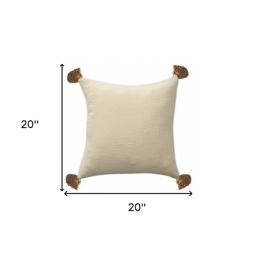 20" X 20" Light Beige And Dark Beige 100% Cotton Zippered Pillow — view 1