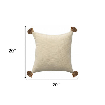20" X 20" Light Beige And Dark Beige 100% Cotton Zippered Pillow HomeRoots