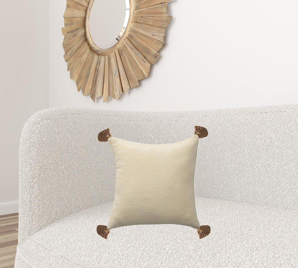 20" X 20" Light Beige And Dark Beige 100% Cotton Zippered Pillow — view 2