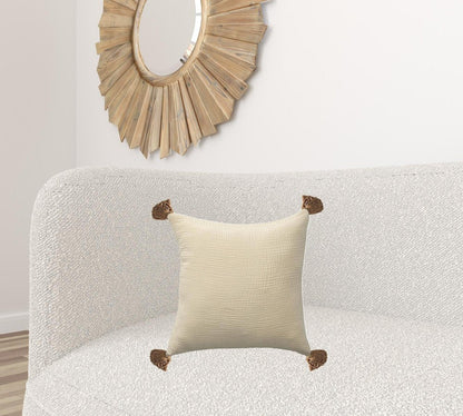 20" X 20" Light Beige And Dark Beige 100% Cotton Zippered Pillow HomeRoots