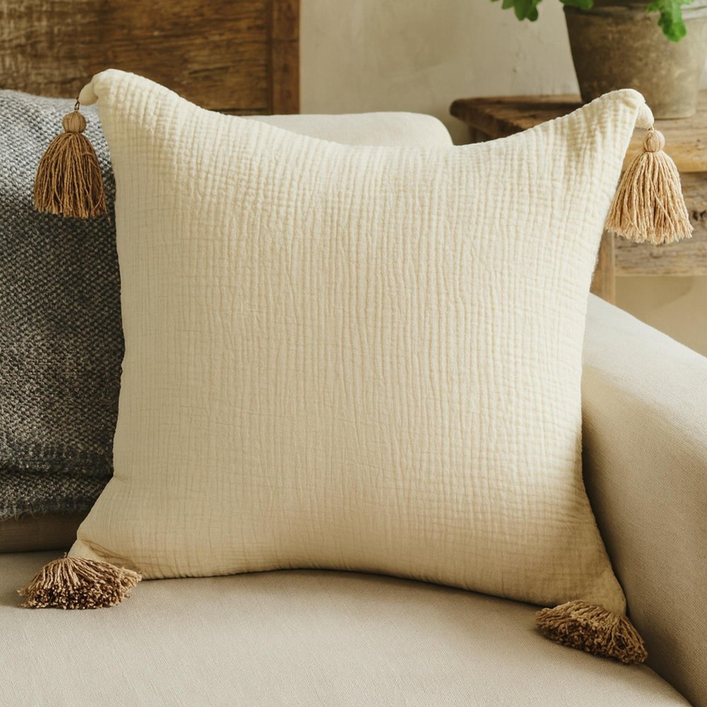 20" X 20" Light Beige And Dark Beige 100% Cotton Zippered Pillow HomeRoots