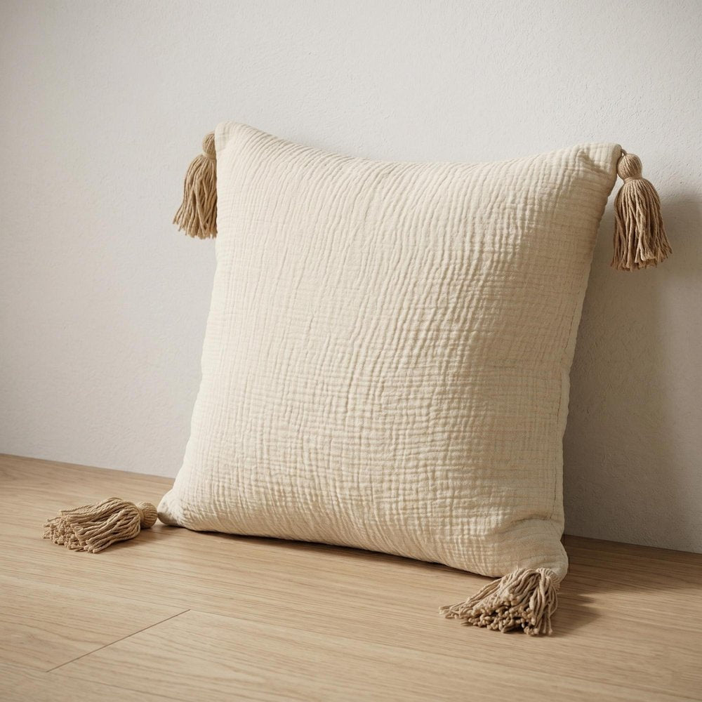 20" X 20" Light Beige And Dark Beige 100% Cotton Zippered Pillow — view 4