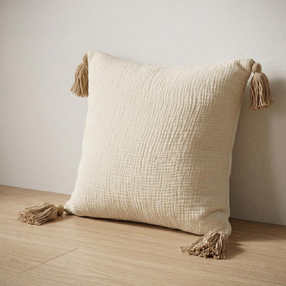 20" X 20" Light Beige And Dark Beige 100% Cotton Zippered Pillow HomeRoots
