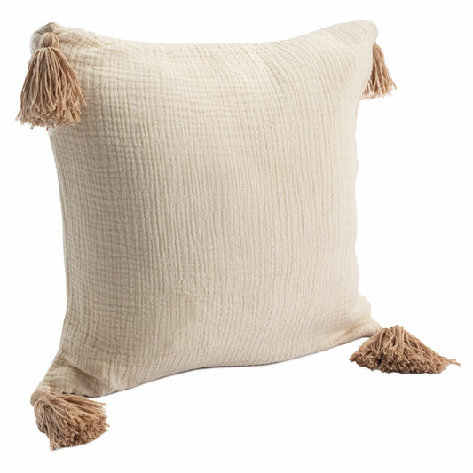 20" X 20" Light Beige And Dark Beige 100% Cotton Zippered Pillow FurniFindUSA