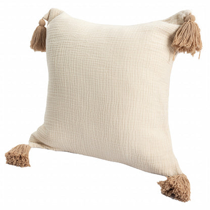 20" X 20" Light Beige And Dark Beige 100% Cotton Zippered Pillow FurniFindUSA
