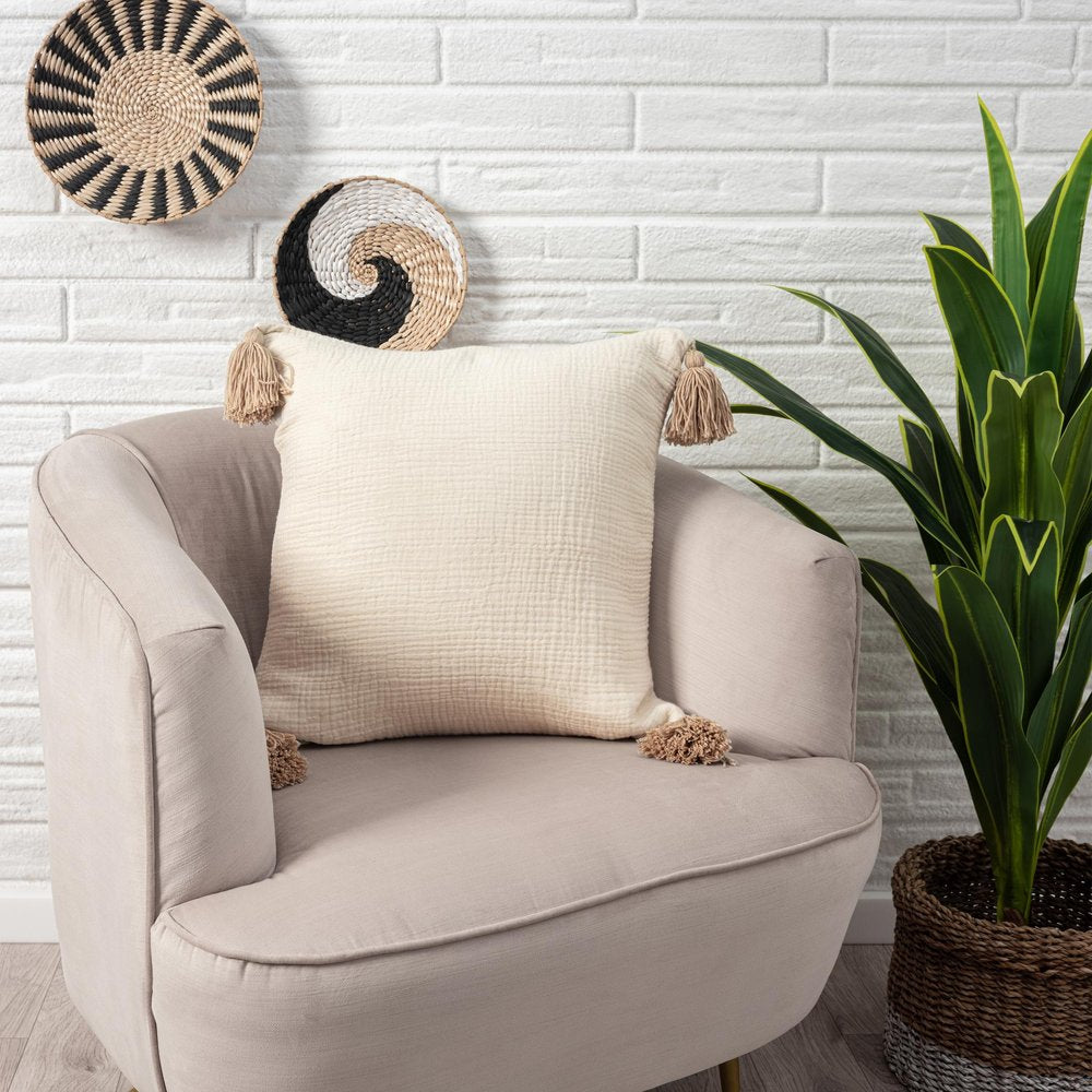 20" X 20" Light Beige And Dark Beige 100% Cotton Zippered Pillow HomeRoots
