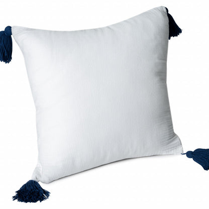 20" X 20" White And Blue 100% Cotton Zippered Pillow FurniFindUSA