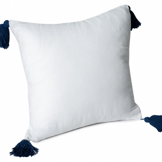 20" X 20" White And Blue 100% Cotton Zippered Pillow FurniFindUSA