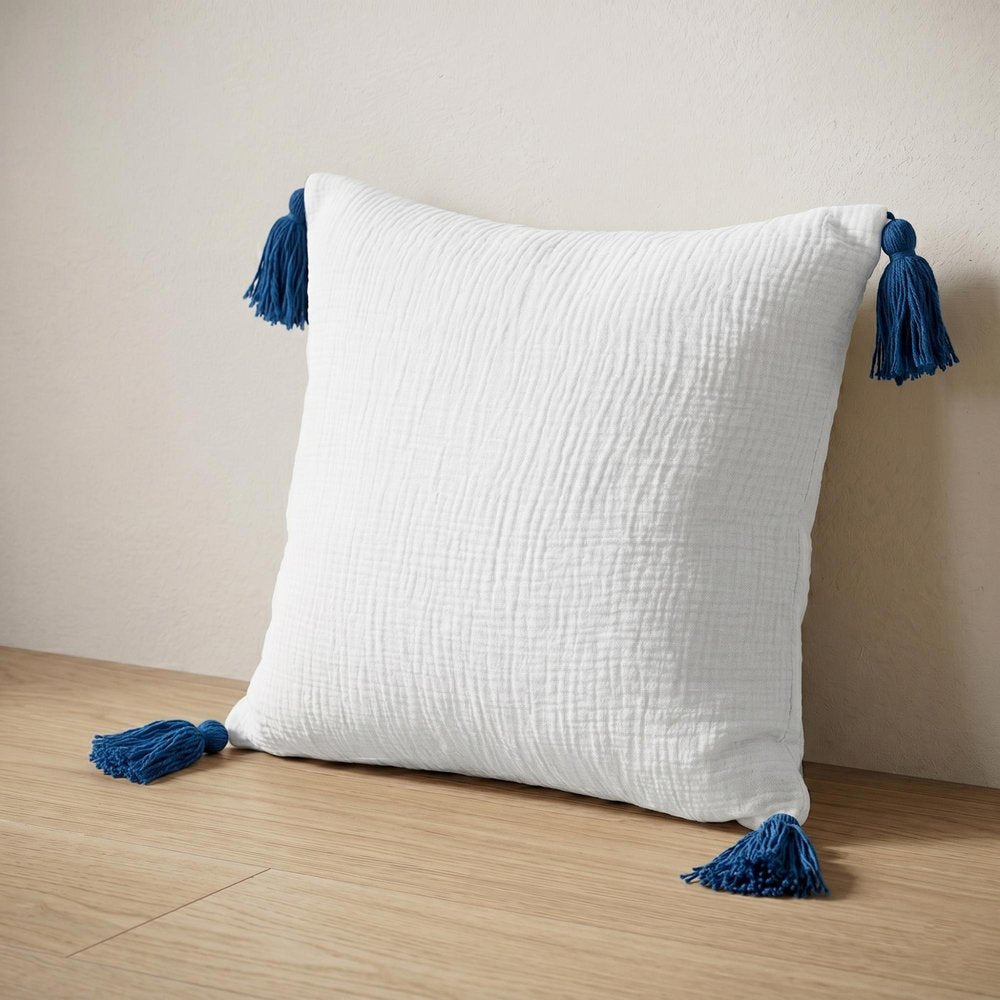 20" Blue And White Cotton Throw Pillow — view 4