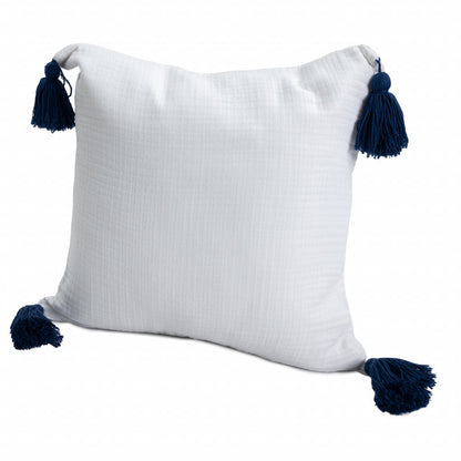 20" X 20" White And Blue 100% Cotton Zippered Pillow FurniFindUSA