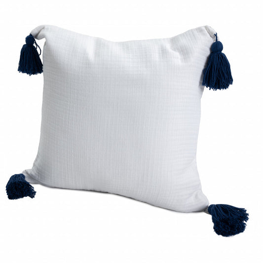 20" X 20" White And Blue 100% Cotton Zippered Pillow FurniFindUSA