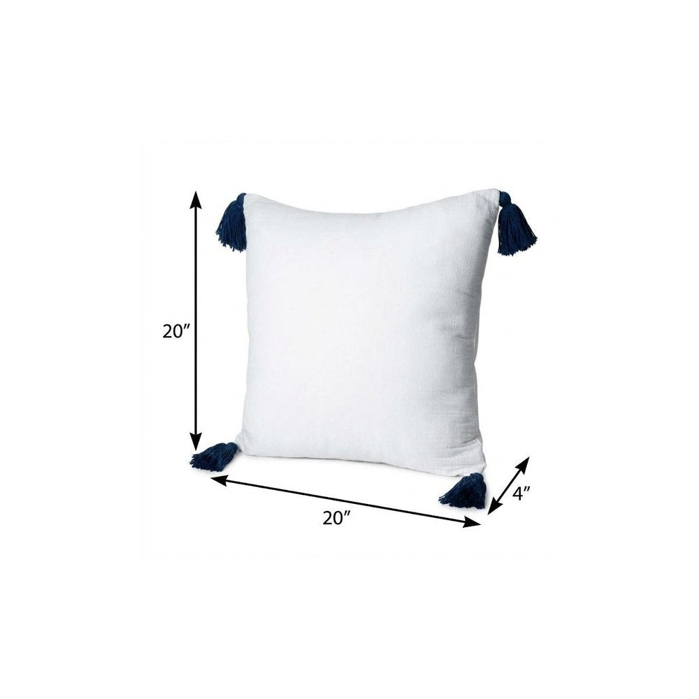 20" Blue And White Cotton Throw Pillow — view 3