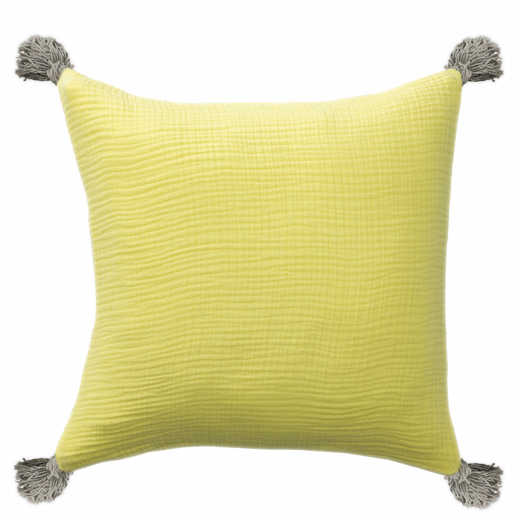 20" X 20" Yellow And Gray 100% Cotton Zippered Pillow FurniFindUSA