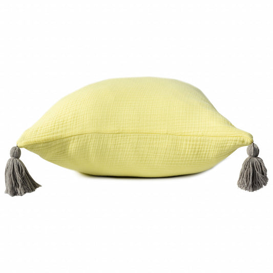 20" X 20" Yellow And Gray 100% Cotton Zippered Pillow FurniFindUSA