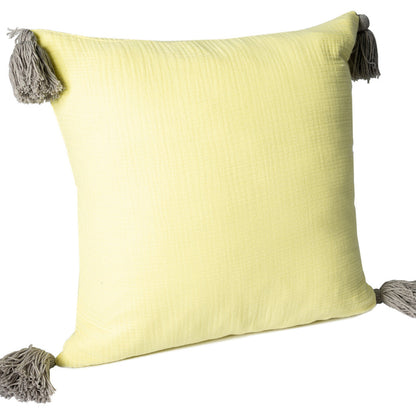 20" X 20" Yellow And Gray 100% Cotton Zippered Pillow FurniFindUSA