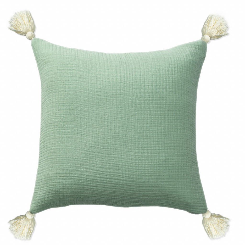 20" X 20" Green And Ivory 100% Cotton Zippered Pillow FurniFindUSA