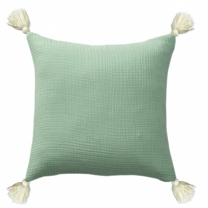 20" X 20" Green And Ivory 100% Cotton Zippered Pillow FurniFindUSA