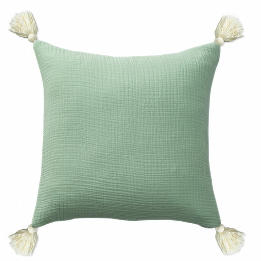 20" X 20" Green And Ivory 100% Cotton Zippered Pillow FurniFindUSA