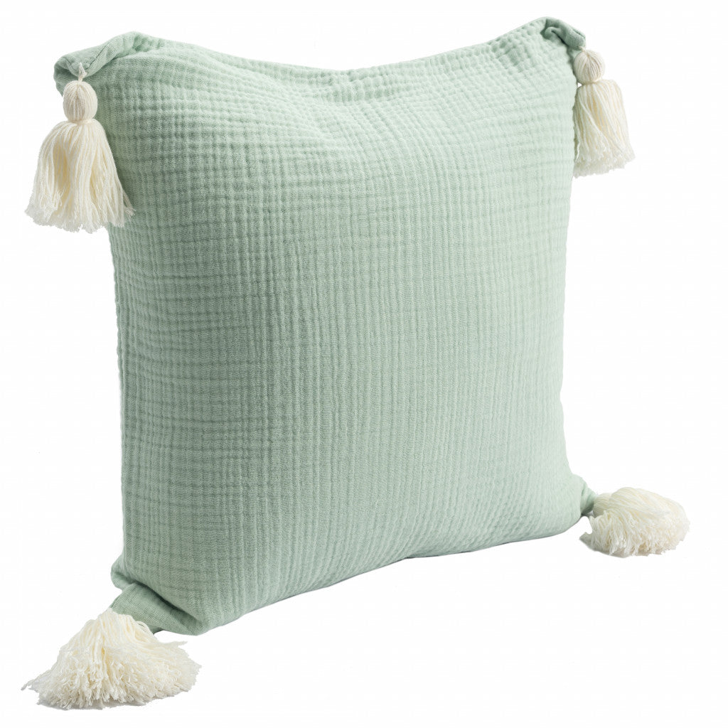 20" X 20" Green And Ivory 100% Cotton Zippered Pillow FurniFindUSA