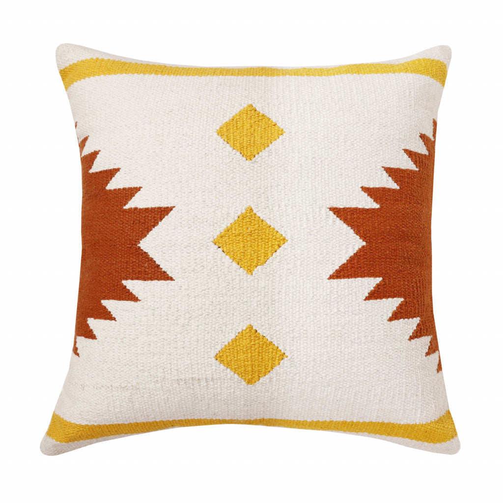 20" X 20" White Yellow And Red Orange 100% Cotton Geometric Zippered Pillow 4.0" (L) x 20.0" (W) x 20.0" (H) FurniFindUSA