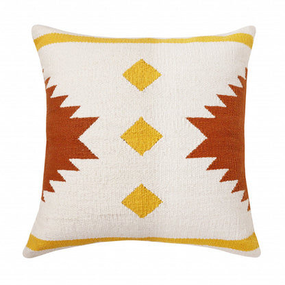 20" X 20" White Yellow And Red Orange 100% Cotton Geometric Zippered Pillow 4.0" (L) x 20.0" (W) x 20.0" (H) FurniFindUSA