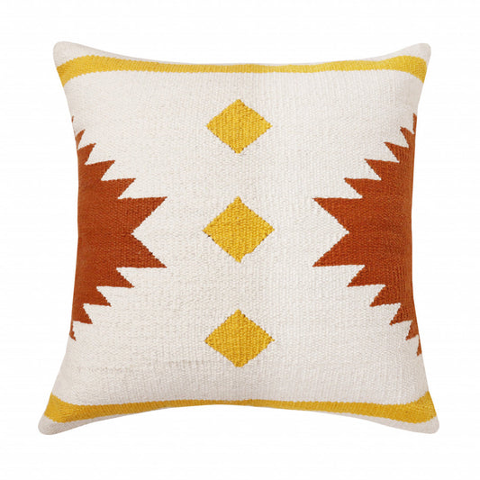 20" X 20" White Yellow And Red Orange 100% Cotton Geometric Zippered Pillow 4.0" (L) x 20.0" (W) x 20.0" (H) FurniFindUSA