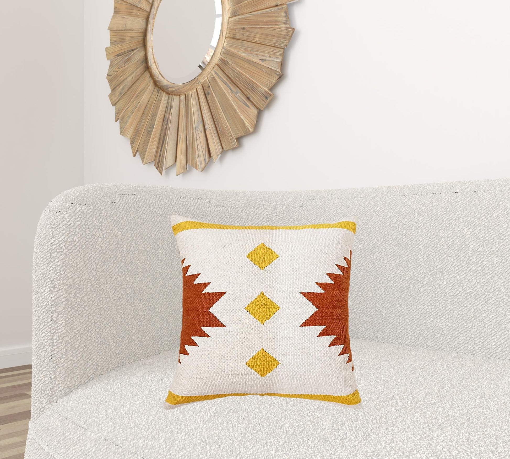 20" X 20" White Yellow And Red Orange 100% Cotton Geometric Zippered Pillow 4.0" (L) x 20.0" (W) x 20.0" (H) FurniFindUSA
