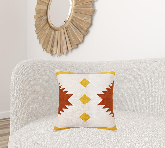 20" X 20" White Yellow And Red Orange 100% Cotton Geometric Zippered Pillow 4.0" (L) x 20.0" (W) x 20.0" (H) FurniFindUSA