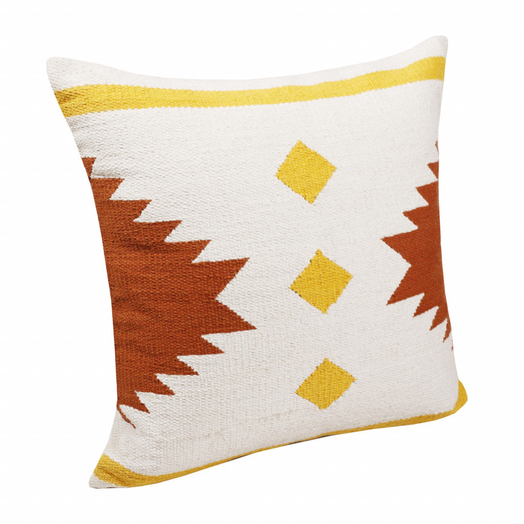 20" X 20" White Yellow And Red Orange 100% Cotton Geometric Zippered Pillow 4.0" (L) x 20.0" (W) x 20.0" (H) FurniFindUSA
