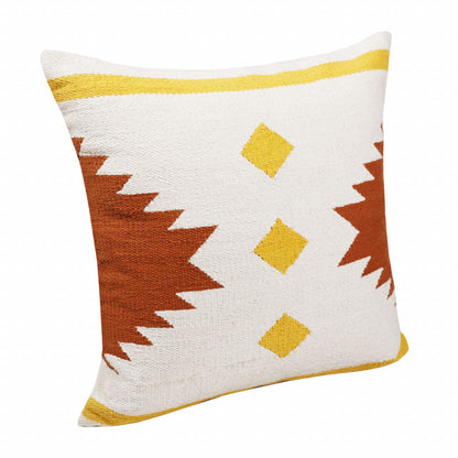 20" X 20" White Yellow And Red Orange 100% Cotton Geometric Zippered Pillow 4.0" (L) x 20.0" (W) x 20.0" (H) FurniFindUSA
