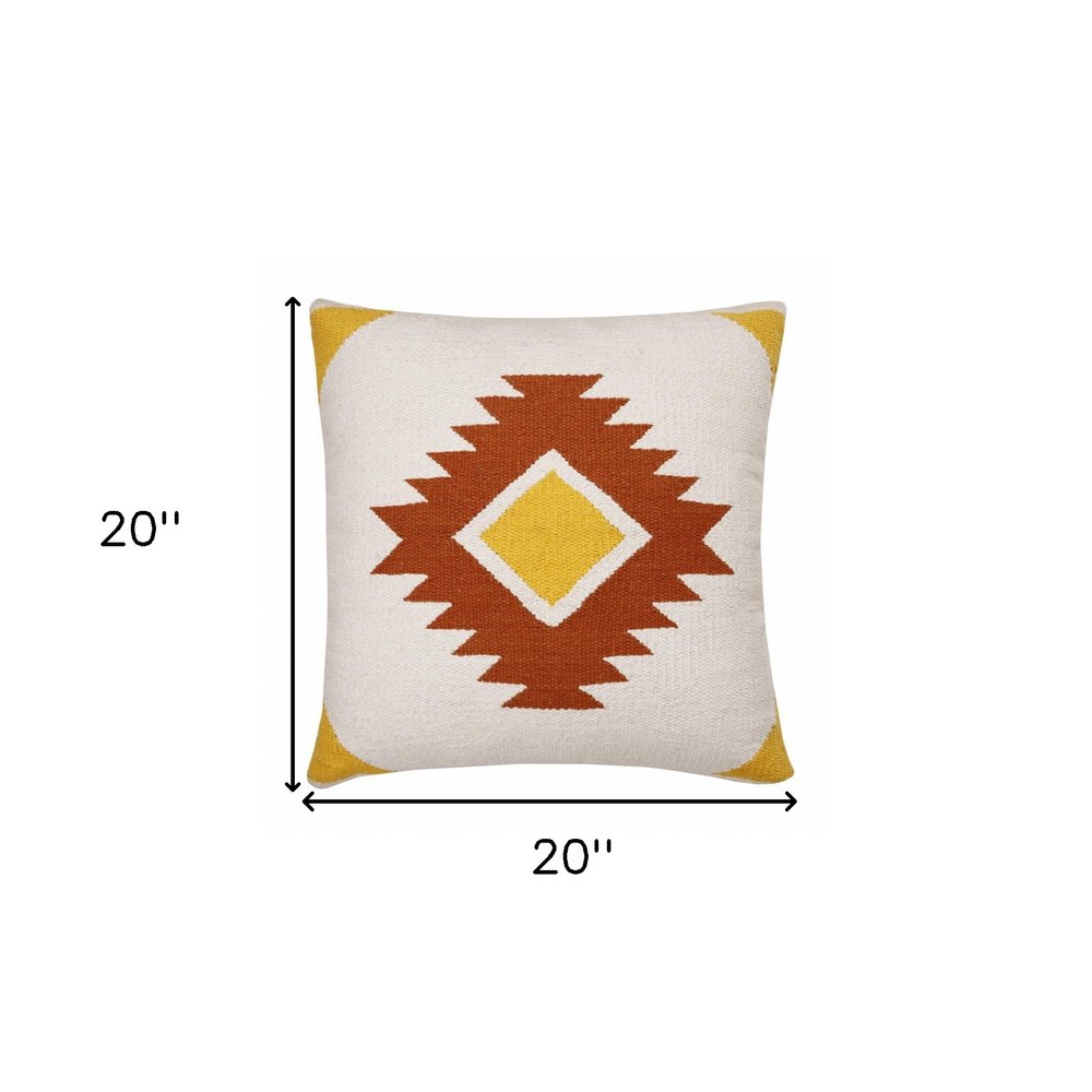 20" White Yellow And Red Striped Cotton Throw Pillow — view 1