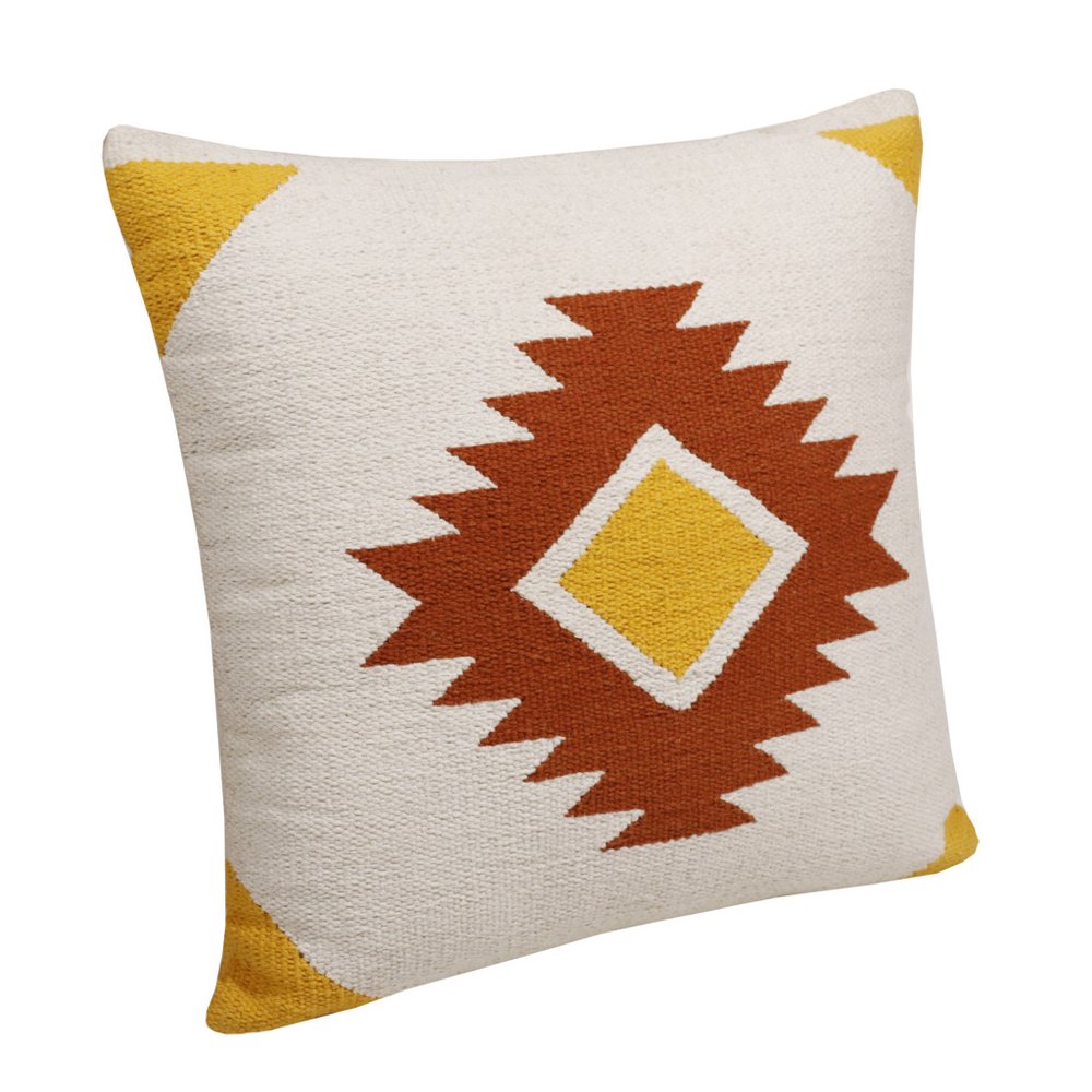 20" White Yellow And Red Striped Cotton Throw Pillow — view 3