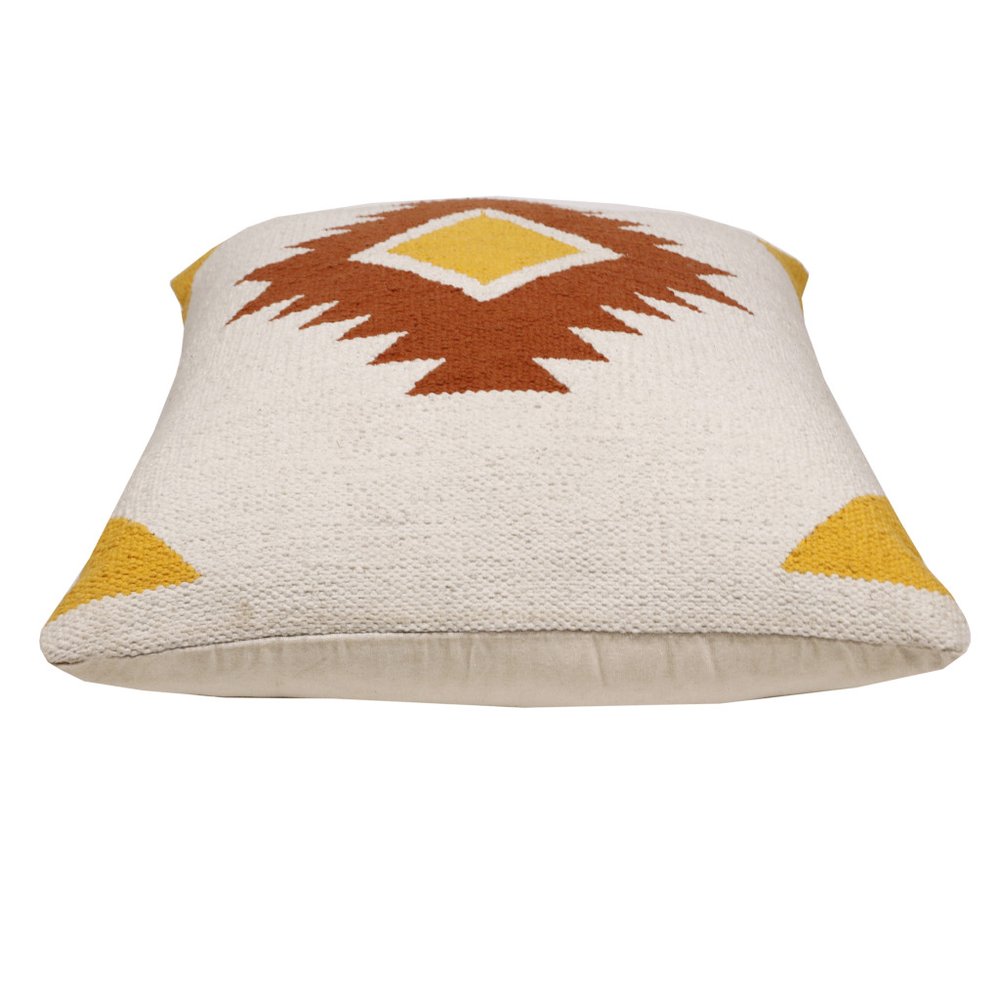20" White Yellow And Red Striped Cotton Throw Pillow