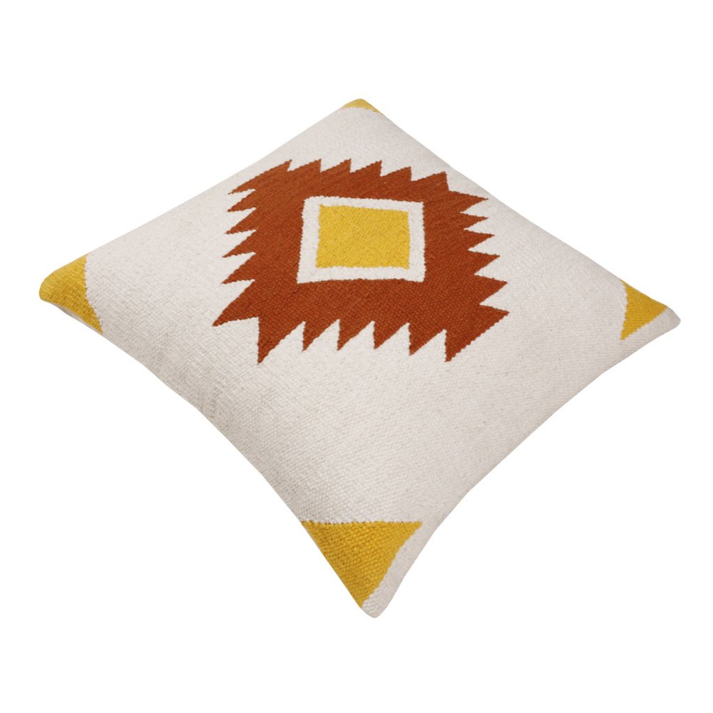 20" White Yellow And Red Striped Cotton Throw Pillow — view 6