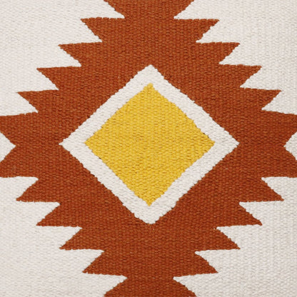 20" White Yellow And Red Striped Cotton Throw Pillow