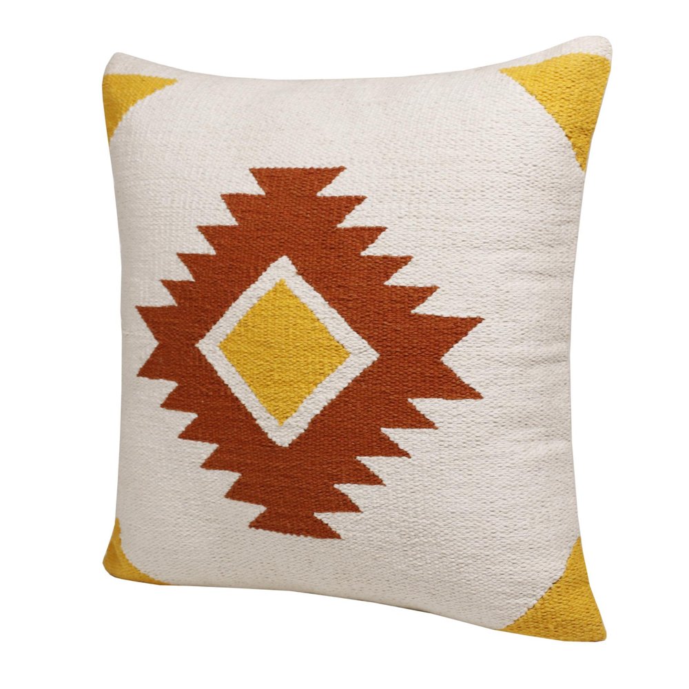20" White Yellow And Red Striped Cotton Throw Pillow — view 11