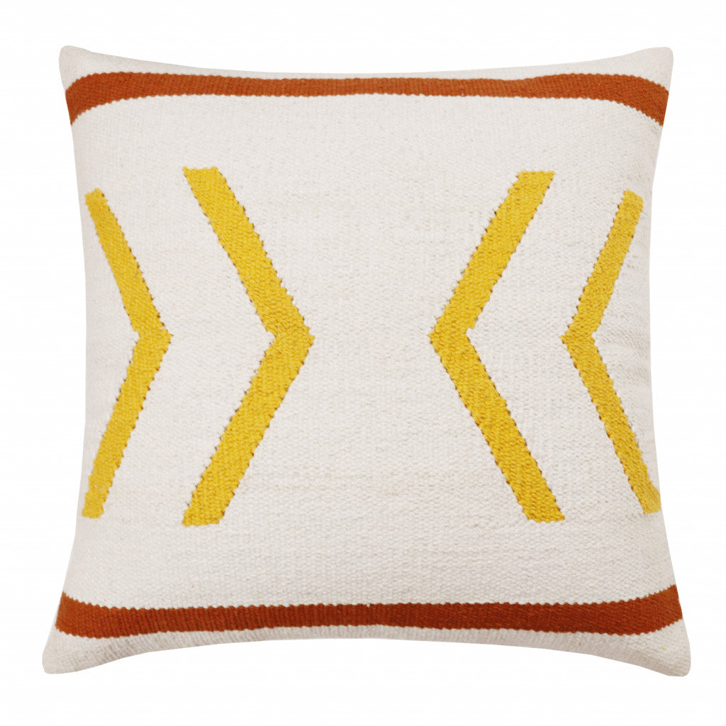 20" X 20" White Yellow And Red Orange 100% Cotton Chevron Zippered Pillow FurniFindUSA