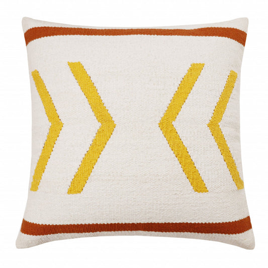 20" X 20" White Yellow And Red Orange 100% Cotton Chevron Zippered Pillow FurniFindUSA