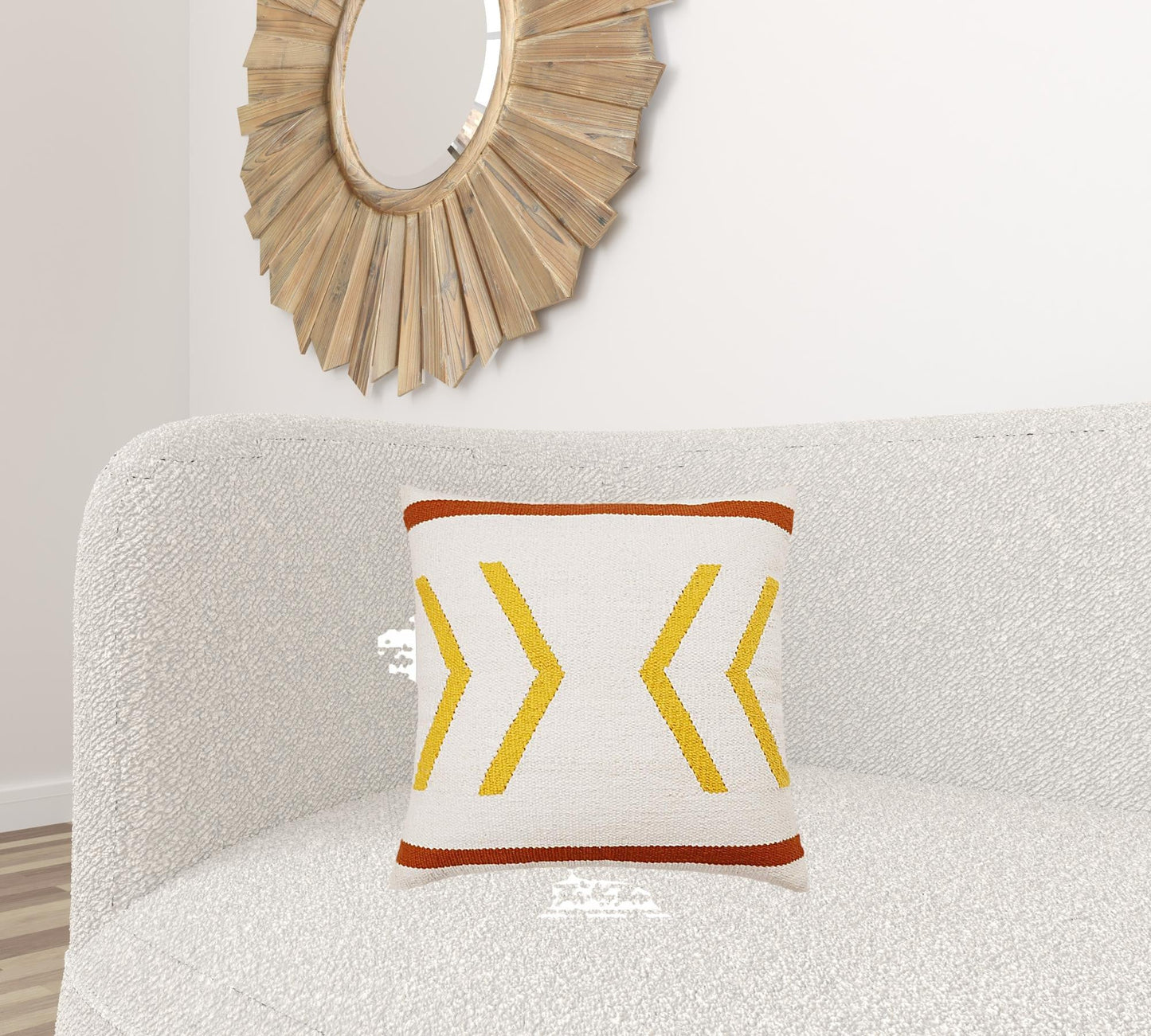 20" X 20" White Yellow And Red Orange 100% Cotton Chevron Zippered Pillow FurniFindUSA