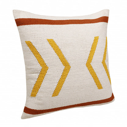 20" X 20" White Yellow And Red Orange 100% Cotton Chevron Zippered Pillow FurniFindUSA