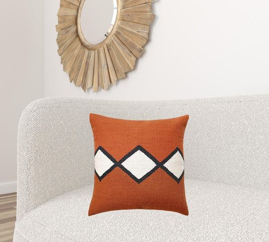 20" X 20" Orange White And Black 100% Cotton Geometric Zippered Pillow 4.0" (L) x 20.0" (W) x 20.0" (H) FurniFindUSA